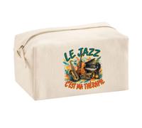 Trousse Multifonction Le Jazz C'est ma thérapie | Pochette en Coton 2,5 L avec Zip Métal et Forme Cubique | Toilette Maquillage École Câbles