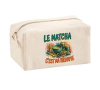 Trousse Multifonction Le Matcha C'est ma thérapie | Pochette en Coton 2,5 L avec Zip Métal et Forme Cubique | Toilette Maquillage École Câbles