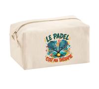 Trousse Multifonction Le Padel C'est ma thérapie | Pochette en Coton 2,5 L avec Zip Métal et Forme Cubique | Toilette Maquillage École Câbles