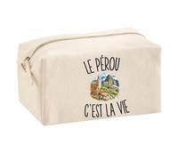 Trousse Multifonction Le Pérou c’est la Vie | Pochette en Coton 2,5 L avec Zip Métal et Forme Cubique | Toilette Maquillage École Câbles Voyageur Voyageuse