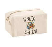 Trousse Multifonction Le Solfège c’est la Vie | Pochette en Coton 2,5 L avec Zip Métal et Forme Cubique | Toilette Maquillage École Câbles Musicien Musicienne