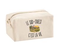Trousse Multifonction Le Sud-Ouest c’est la Vie | Pochette en Coton 2,5 L avec Zip Métal et Forme Cubique | Toilette Maquillage École Câbles