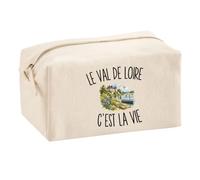 Trousse Multifonction Le Val de Loire c’est la Vie | Pochette en Coton 2,5 L avec Zip Métal et Forme Cubique | Toilette Maquillage École Câbles