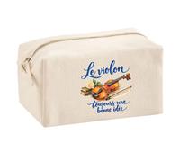 Trousse Multifonction Le Violon, Toujours Une Bonne idée | Pochette en Coton 2,5 L avec Zip Métal et Forme Cubique | Toilette Maquillage École Câbles Violoniste