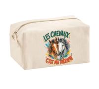 Trousse Multifonction Les Chevaux C'est ma thérapie | Pochette en Coton 2,5 L avec Zip Métal et Forme Cubique | Toilette Maquillage École Câbles