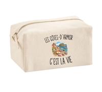 Trousse Multifonction Les Côtes-d’Armor c’est la Vie | Pochette en Coton 2,5 L avec Zip Métal et Forme Cubique | Toilette Maquillage École Câbles