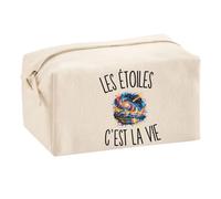 Trousse Multifonction Les Étoiles c’est la Vie | Pochette en Coton 2,5 L avec Zip Métal et Forme Cubique | Toilette Maquillage École Câbles Astronome