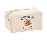 Trousse Multifonction Les étoiles de mer C'est la Vie | Pochette en Coton 2,5 L avec Zip Métal et Forme Cubique | Toilette Maquillage École Câbles Amoureux de la Mer