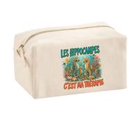 Trousse Multifonction Les hippocampes C'est ma thérapie | Pochette en Coton 2,5 L avec Zip Métal et Forme Cubique | Toilette Maquillage École Câbles