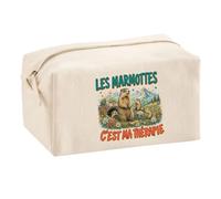 Trousse Multifonction Les marmottes C'est ma thérapie | Pochette en Coton 2,5 L avec Zip Métal et Forme Cubique | Toilette Maquillage École Câbles