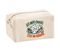 Trousse Multifonction Les Mots croisés C'est ma thérapie | Pochette en Coton 2,5 L avec Zip Métal et Forme Cubique | Toilette Maquillage École Câbles