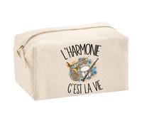 Trousse Multifonction L'harmonie C'est la Vie | Pochette en Coton 2,5 L avec Zip Métal et Forme Cubique | Toilette Maquillage École Câbles Musicien Musicienne