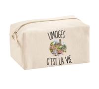 Trousse Multifonction Limoges c’est la Vie | Pochette en Coton 2,5 L avec Zip Métal et Forme Cubique | Toilette Maquillage École Câbles Limougeaud Limougeaude