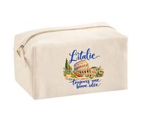 Trousse Multifonction L'Italie, Toujours Une Bonne idée | Pochette en Coton 2,5 L avec Zip Métal et Forme Cubique | Toilette Maquillage École Câbles Voyageur Voyageuse