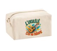 Trousse Multifonction L'ukulélé C'est ma thérapie | Pochette en Coton 2,5 L avec Zip Métal et Forme Cubique | Toilette Maquillage École Câbles