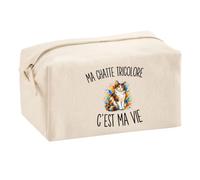 Trousse Multifonction Ma Chatte Tricolore c’est ma Vie | Pochette en Coton 2,5 L avec Zip Métal et Forme Cubique | Toilette Maquillage École Câbles Propriétaire Chat