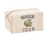 Trousse Multifonction Madagascar c’est la Vie | Pochette en Coton 2,5 L avec Zip Métal et Forme Cubique | Toilette Maquillage École Câbles Malgache
