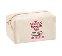 Trousse Multifonction Maman Formidable | Double Cœur | Pochette Coton 2,5 L Zip Métal Forme Cubique | Toilette Maquillage École Câbles | Idée Cadeau Fête des Mères Rentrée