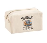 Trousse Multifonction Mes Enfants C'est ma Vie | Pochette en Coton 2,5 L avec Zip Métal et Forme Cubique | Toilette Maquillage École Câbles Parent