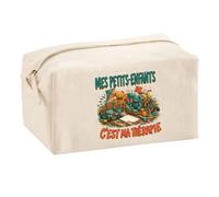 Trousse Multifonction Mes Petits-Enfants C'est ma thérapie | Pochette en Coton 2,5 L avec Zip Métal et Forme Cubique | Toilette Maquillage École Câbles