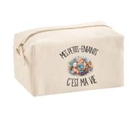 Trousse Multifonction Mes Petits-Enfants C'est ma Vie | Pochette en Coton 2,5 L avec Zip Métal et Forme Cubique | Toilette Maquillage École Câbles Grand-père Grand-mère
