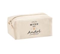 Trousse Multifonction Mieux avec André | Pochette Coton 2,5 L Zip Métal Forme Cubique | Toilette Maquillage École Câbles | Idée Cadeau Rentrée