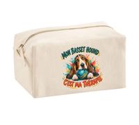 Trousse Multifonction Mon Basset Hound C'est ma thérapie | Pochette en Coton 2,5 L avec Zip Métal et Forme Cubique | Toilette Maquillage École Câbles