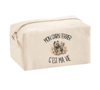 Trousse Multifonction Mon Cairn Terrier C'est ma Vie | Pochette en Coton 2,5 L avec Zip Métal et Forme Cubique | Toilette Maquillage École Câbles Propriétaire Chien