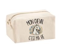 Trousse Multifonction Mon Cheval C'est ma Vie | Pochette en Coton 2,5 L avec Zip Métal et Forme Cubique | Toilette Maquillage École Câbles Cavalier Cavalière