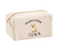 Trousse Multifonction Mon Loulou de Poméranie C'est ma Vie | Pochette en Coton 2,5 L avec Zip Métal et Forme Cubique | Toilette Maquillage École Câbles Propriétaire Chien
