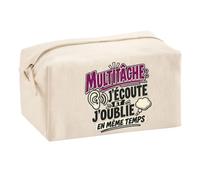 Trousse Multifonction Multitâche : j'écoute et j'oublie... en même Temps Humour Beauf et drôle | Pochette en Coton 2,5 L avec Zip Métal et Forme Cubique | Toilette Maquillage École Câbles