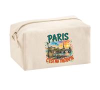 Trousse Multifonction Paris C'est ma thérapie | Pochette en Coton 2,5 L avec Zip Métal et Forme Cubique | Toilette Maquillage École Câbles