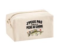 Trousse Multifonction Pêche au Sandre J'peux Pas | Pochette Coton 2,5 L Zip Métal Forme Cubique | Toilette Maquillage École Câbles | Idée Cadeau Pêcheur Pêcheuse Rentrée