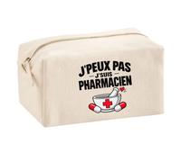 Trousse Multifonction Pharmacien J'peux Pas | Pochette Coton 2,5 L Zip Métal Forme Cubique | Toilette Maquillage École Câbles | Idée Cadeau Rentrée