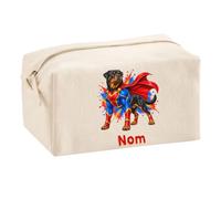 Trousse Multifonction Rottweiler 01-Super-Heros | Pochette en Coton 2,5 L avec Zip Métal et Forme Cubique | Toilette Maquillage École Câbles