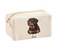 Trousse Multifonction Rottweiler 02-Portrait-Art | Pochette en Coton 2,5 L avec Zip Métal et Forme Cubique | Toilette Maquillage École Câbles