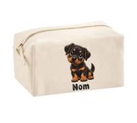 Trousse Multifonction Rottweiler 03-Chibi | Pochette en Coton 2,5 L avec Zip Métal et Forme Cubique | Toilette Maquillage École Câbles