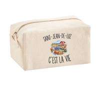 Trousse Multifonction Saint-Jean-de-Luz c’est la Vie | Pochette en Coton 2,5 L avec Zip Métal et Forme Cubique | Toilette Maquillage École Câbles Luzien Luzienne