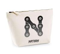 Trousse Nathan Lettre Chaine Mécanique | Pochette Toilette Maquillage | Idée Cadeau Prénom Motard Biker Mob Anniversaire Oncle Parrain Beau Papa Collègue Départ Retraite Noël