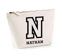 Trousse Nathan Lettre Sport | Pochette Toilette Maquillage | Idée Cadeau Prénom Style Basket Université Anniversaire Oncle Parrain Beau Papa Collègue Départ Retraite Noël