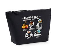 Trousse Noire Espagnol Temps Libre | Trousse de Toilette Coton 3 L Zip Métal Fond Plat | Maquillage École Câbles | Idée Cadeau Rentrée Noël