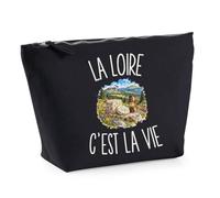 Trousse Noire La Loire c’est la Vie | Trousse de Toilette en Coton 3 L avec Zip Métal et Fond Plat | Maquillage École Câbles | Cadeau Anniversaire