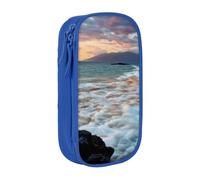 Trousse noire motif plage Maui Hawaï coucher de soleil vagues nuages, bleu | Trousse à crayons de grande capacité - Organiseur de papeterie - Trousse de maquillage pour étudiants, bureau, voyage
