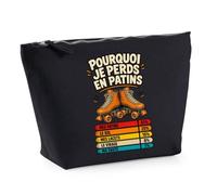 Trousse Noire Patin à roulettes Pourquoi Je perds | Trousse de Toilette en Coton 3 L avec Zip Métal et Fond Plat | Maquillage École Câbles | Cadeau Anniversaire