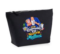 Trousse Noire Responsable RH C'est Juste la Meilleure Métier | Trousse de Toilette en Coton 3 L avec Zip Métal et Fond Plat | Maquillage École Câbles | Cadeau Anniversaire