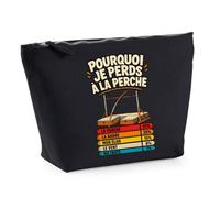 Trousse Noire Saut à la Perche Pourquoi Je perds | Trousse de Toilette en Coton 3 L avec Zip Métal et Fond Plat | Maquillage École Câbles | Cadeau Anniversaire