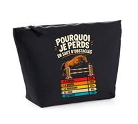 Trousse Noire Saut d'obstacles Pourquoi Je perds | Trousse de Toilette en Coton 3 L avec Zip Métal et Fond Plat | Maquillage École Câbles | Cadeau Anniversaire