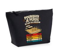 Trousse Noire Saut en Longueur Pourquoi Je perds | Trousse de Toilette en Coton 3 L avec Zip Métal et Fond Plat | Maquillage École Câbles | Cadeau Anniversaire