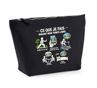Trousse Noire Tai Chi Temps Libre | Trousse de Toilette Coton 3 L Zip Métal Fond Plat | Maquillage École Câbles | Idée Cadeau Rentrée Noël
