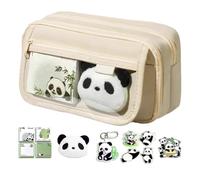 Trousse panda - 13 cm - Jolie trousse pour l'école et le bureau - Trousse à crayons de grande capacité avec fermeture éclair - Sac robuste en tissu Oxford pour stylos, marqueurs et accessoires, Creamy
